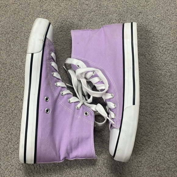 Purple and White Canvas High-Top Sneakers - Picture 2 of 10